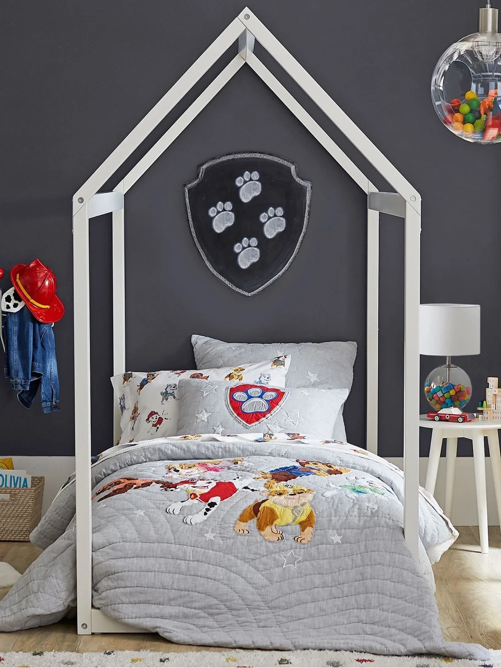 Pottery Barn Kids Gray Pillowcase with Red and Blue Paw Patrol Shield